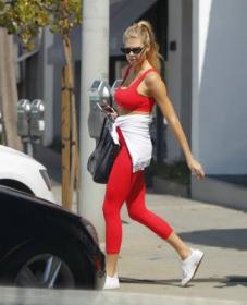Charlotte McKinney dressed Sporty in All Red While Shopping in Beverly Hills