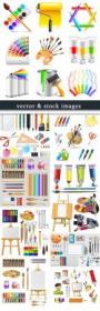 DesignOptimal - Easel watercolor paints and brushes set for drawing