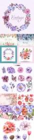 Watercolor flowers and compositions set for design